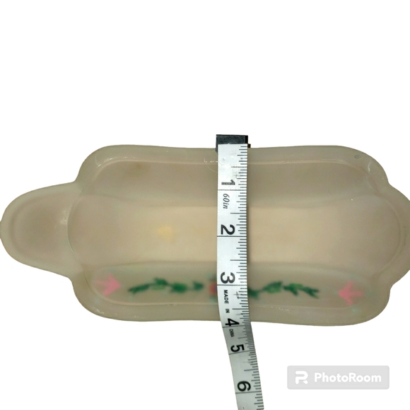 Vintage Frosted Floral Glass Boat Shaped Butter Stick Holder - Picture 9 of 9